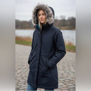 The North Face Women's Dark Blue Ski Jacket with Faux Fur Hood